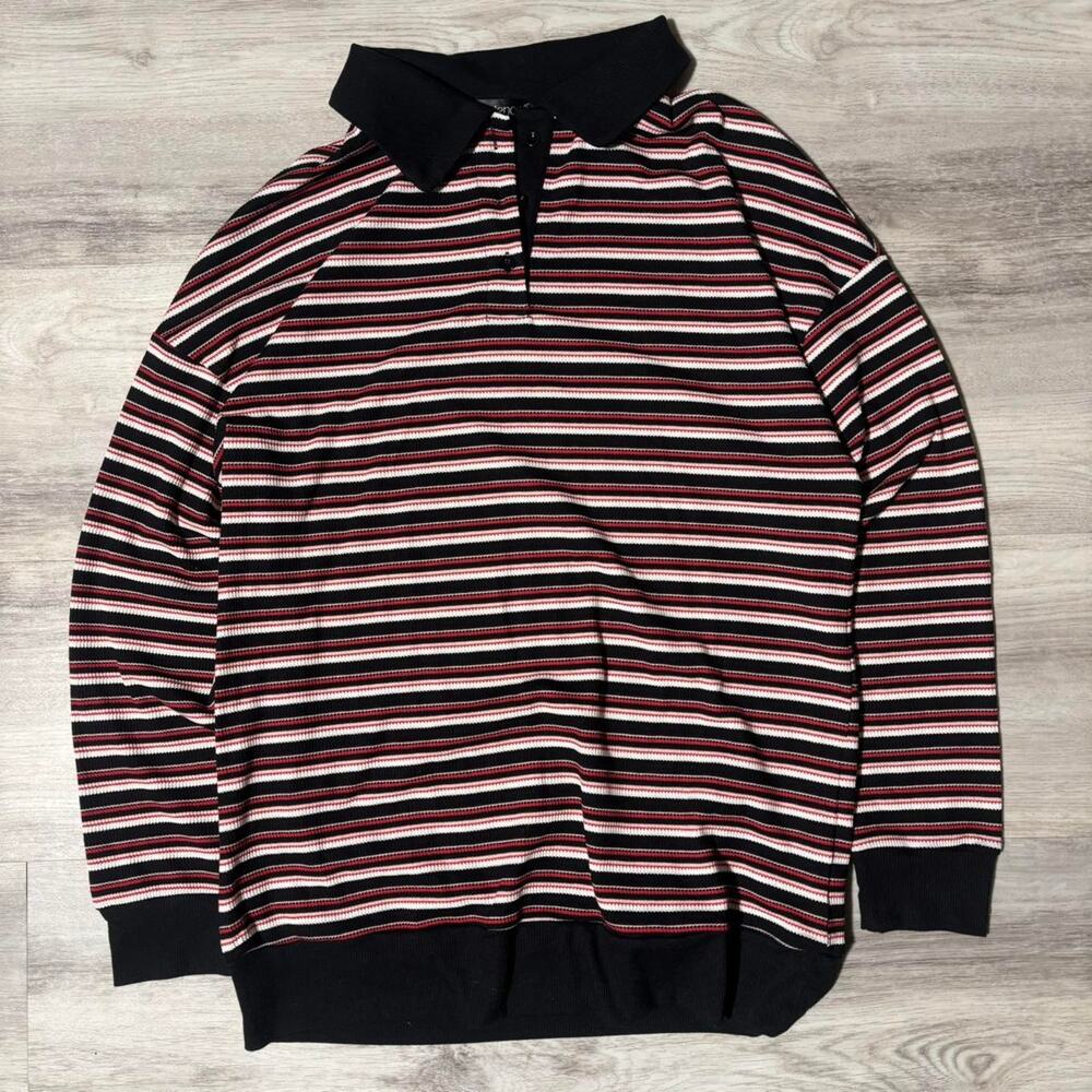 Nenona Striped Polo Shirt Black Collar Preppy Casual Top
